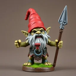 voxels, gnome troll miniature model half painted arms outstretched holding spear offering gift