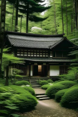 a japanese house in a forest