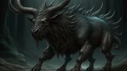 Fantasy creature illustration, inspired by Dungeons and Dragons, highly detailed with intricate scales and horns, realistic texture and lighting, dark fantasy style, by Wayne Reynolds or Todd Lockwood