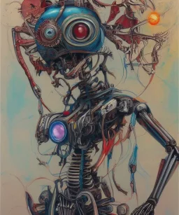 a beautiful painting of robot by aaron horkey, trending on artstation, skeleton, colorful