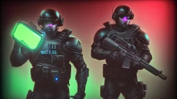 swat team in neon light by Andrea del sarto