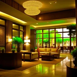 Hotel lobby, the style is organic