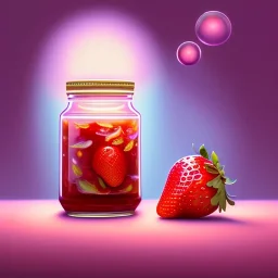 pixar style, realistic painting of a jar full with strawberry jam, beautiful woman and kitchen in the background volumetric pink sky environment and background, volumetric lighting, dramatic lighting, detailed digital painting, extreme dense and fine, anime, ornate, colour-washed colors, elegant, small minutiae, tiny features, particulars, centered, smooth, sharp focus, renderman gofur render, 8k, uhd, detailed eyes, realistic shaded volumetric lighting, caustics, backlight