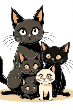 black cat with kittens cartoon