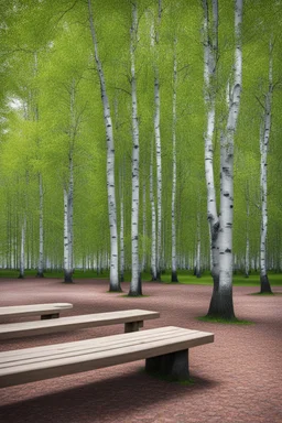 березовая роща, зона отдыха, скамейки, парк