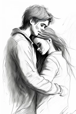 Sketch drawing of couple embrace
