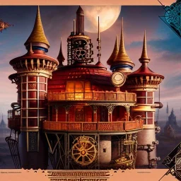 fullbody Drawing of 'sketch of steampunk Castle',intricate detail,andrea bonelli,Kilian Eng,Ohrai,evan lee,Aleksandr Sidelnikov,KyuYong Eom,three quarters frontal aerial view,toned colors,32k