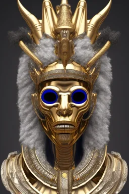 black male African Egyptian alien, cracks in the voodoo head, wicked, eyes, crown, Elephant, 8k, finely detailed, photo realistic, tiger turquoise skull head gold dragon space alien snow skeleton gold teeth silver crown silver space face mask