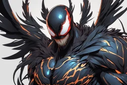 Venom in 8k solo leveling shadow artstyle, crow them, feathers, big wings, neon effect, full body, apocalypse, intricate details, highly detailed, high details, detailed portrait, masterpiece,ultra detailed, ultra quality