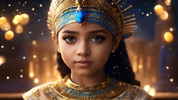 little very young Egyptian girl, beautiful, peaceful, gentle, confident, calm, wise, happy, facing camera, head and shoulders, traditional Egyptian costume, perfect eyes, exquisite composition, night scene, fireflies, stars, Himalayan view, beautiful intricate insanely detailed octane render, 8k artistic photography, photorealistic concept art, soft natural volumetric cinematic perfect light, chiaroscuro, award-winning photograph, masterpiece, Raphael, Caravaggio, Bouguereau, Alma-Tadema