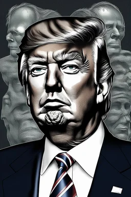 Portrait of Donald trump, half cyborg