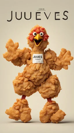 TEXT: "JUEVES" Made of fried CHICKEN, clean background