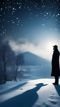 a man dreaming of a girl's shadow appeared in the sky with a dark snow effect