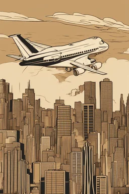 make a plane flying over a city throwing some sahara dust