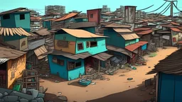 Picture of a informal settlements in Lagos in a cartoon style