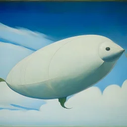 A white bird shaped blimp in the sky painted by Alexej von Jawlensky