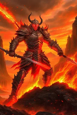 Behold the powerful and aweinspiring Pyroclastic Warrior a formidable force that emanates immense strength and ferocity clad in armor forged from volcanic rocks and imbued with the fiery essences of molten lava and scorching magma ready to unleash a cataclysmic inferno upon its adversaries with each swing of its blazing sword leaving behind a trail of devastation and charred remains in its wake a true embodiment of raw elemental power and unyielding determination, a majestic and awe-inspiring fo