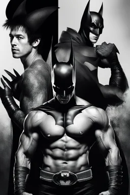 an extremely muscular version of the Ben Affleck's Batman and the Bruce Lee's Robin with the word (("BATMAN & ROBIN")) across the top