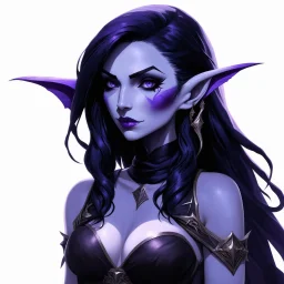 drow elf woman, sorceress, dark hair, purple skin, digital art, dark fantasy