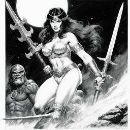 [The Daughter of the Night (Lanfear)] Ernie Chan Savage Sword of Conan #22 Pin-Up Illustration Original Art (Marvel, 1977)