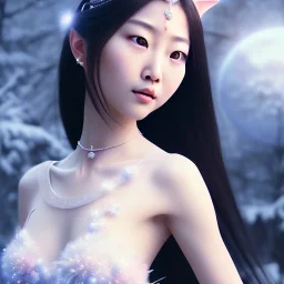 smooth hyper realistic, beautiful smiled Japanese goddess, pale colors, dark cosmos background, cat еye, extremely sharp detail, finely tuned detail, ultra high definition, 8 k, unreal engine 5, ultra sharp focus, accurate sword wings, positive smile, lot of details, fit within portrait, Ambiance winter, perfect composition, perfect hair, perfect hands, finger up gestures