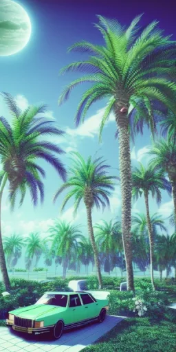 1980's aesthetic vaporwave palm trees with shperes