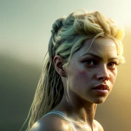 Shakira, 40 years old, artist, Realistic image, waist up portrait. perfect eyes, glow, circle iris. concept art, smooth, unreal engine 5, god lights, ray tracing, RTX, lumen lighting, ultra detail, volumetric lighting, 3d, finely drawn, high definition, 4k.