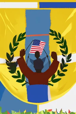 People waving flags while listening to a speech