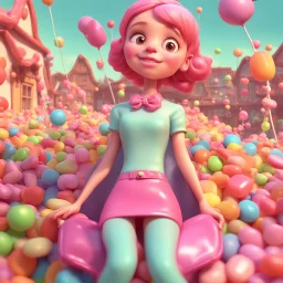 candy girl, stylized 3d. pixar, cartoon