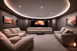 a dedicated home cinema room with LED ambient lighting in the walls