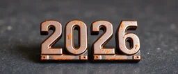 "2026" in squared block letters made of shiny and rusty metal on contrasting background