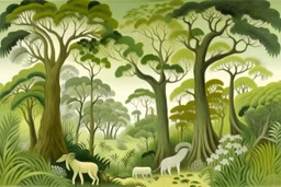 A pale green savanna with leafy trees painted by Edward Hicks