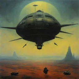 [art by Zdzisław Beksiński] helicopterus alien with a lot of mini guns