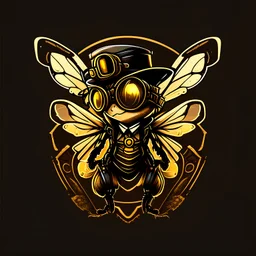 logo profile full body bee wearing steampunk googles and hat, don't starve style dark background