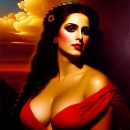 portrait of beautiful busty Persephone painting by Brom , oil on canvas, cinematic composition, extreme detail,fit full head inside picture,8k