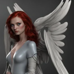 woman 3d realistic redhair with blue eyes dark angel