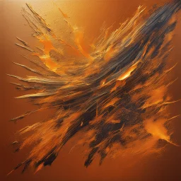 Hyper Realistic Golden-oil-paint-scratches on orange-background with burning-embers on it