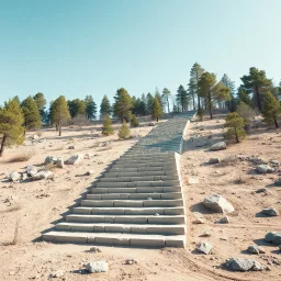 Photograph, wasteland, taiga trees, bright, brutalist steps, daylight, rocce, infinite cage up to the sky, brutalist, liquid, polvere, open air museum style, blue, apparecchi elettronici, powder, minimalist, details of the dust very accentuated, deep 3d field