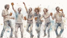 Band_playing_music+Flowers+crowds_of_laughing_happy_people_dancing&holding_beer_mugs double exposure liquid gouache illustration with ink splash art, CG Society and Carne Griffiths and James Christensen and Dan Mumford, Lou Xaz, active double exposure joyful