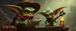 rich and posh goblin gremlin female tinkerer in fast cart card