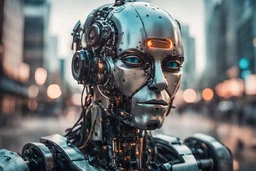 Portrait of Robot, Surreal, Abstract city, {{Depression}}, depression mood, cyberpunk, cinematic, cinematic shot, details, intricate detail, professional lighting, film lighting, 35mm, anamorphic, lightroom, cinematography, bokeh, lens flare, film grain, hdr10, 8k, incredibly detailed, reflect, sharpen