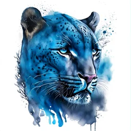 A watercolor image of a blue Panther's face, a terrifying image, a design that can be printed on men's T-shirts