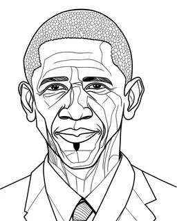 Barack Obama, simple line art, one line, line art, white background, cartoon style, coloring book style on white background, well composed, clean coloring book page, No dither, no gradient, strong outline, No fill, No solids, hand drawn