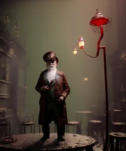 Surreal, steampunk , , cabaret scene. Russian old man. Sweat, Birds, Feather, smoking, happy, hot, color fog, people background, highly detailed, concept art, unreal engine 5, god rays, ray tracing, RTX, lumen lighting, ultra detail, volumetric lighting, 3d, finely drawn, high definition, high resolution.