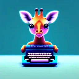 Tiny cute giraffe using a typewriter toy, standing character, soft smooth lighting, soft pastel colors, skottie young, 3d blender render, polycount, modular constructivism, pop surrealism, physically based rendering, square image