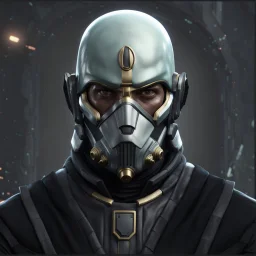 star wars bald male corellian pilot wearing pearlescent black and gunmetal grey First Order special forces heavy assault stealth commando armor and helmet with gold trim inside the jedi temple, hyperdetailed, dynamic lighting, hyperdetailed background, 8k resolution, volumetric lighting, light skin, fully symmetric details