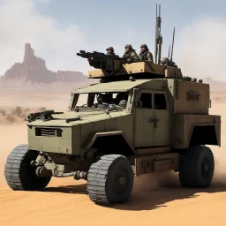 A little something I did to test a few coloring related things, the Junk Rats Gun-Wagon. They are a three woman mercenary group moving around the desert in their jury-rigged guntruck blasting away any enemy they've been paid to liquidate. The truck chassis is an old Soviet military truck which has been modded extensively, most obviously by shortening and elevating the chassis. This gives the truck better power to weight ratio as well as improving the mobility. Other custom fittings include a win