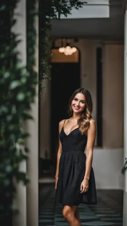 full body shot of pretty girl in pretty dress standing posing to camera