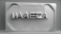 futuristic, realistic, techno, write masadecrea maya style on matte white metal plate