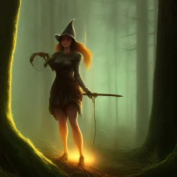 frank frazetta style, witch in the forest, dusk